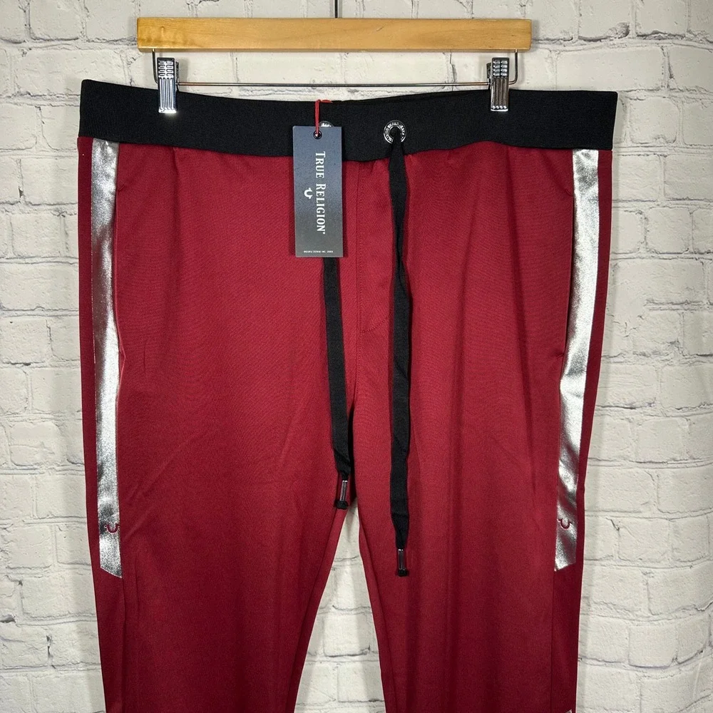 NEW True Religion‎ Mens Oxblood Silver Racer Inspired Joggers Active Bottoms XL